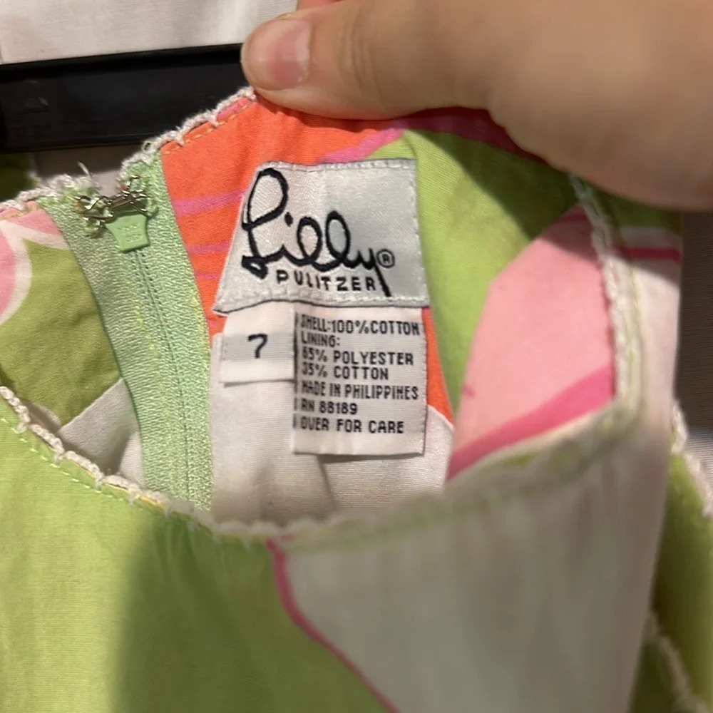 Lilly Pulitzer Green Floral Cotton Dress Size 7 Kids - Picture 4 of 5
